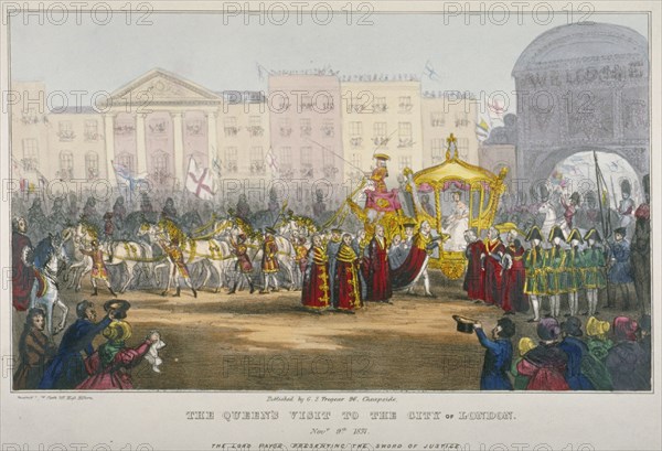 View of Temple Bar during Queen Victoria's visit to the City of London in 1837. Artist: W Clerk