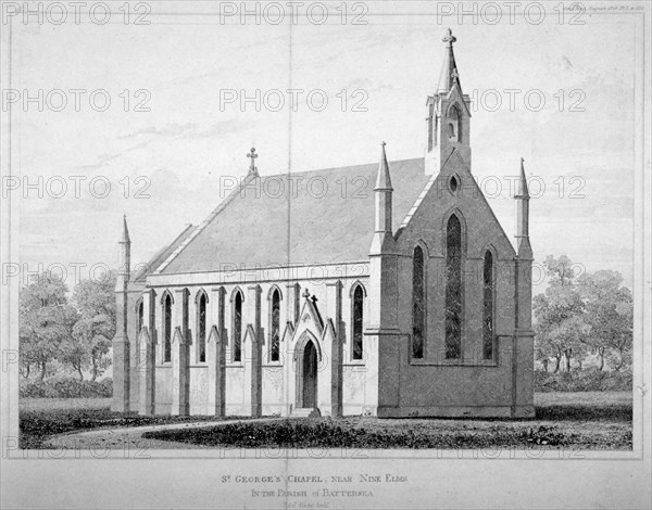 View of St George's Chapel, Battersea, London, 1828. Artist: Anon