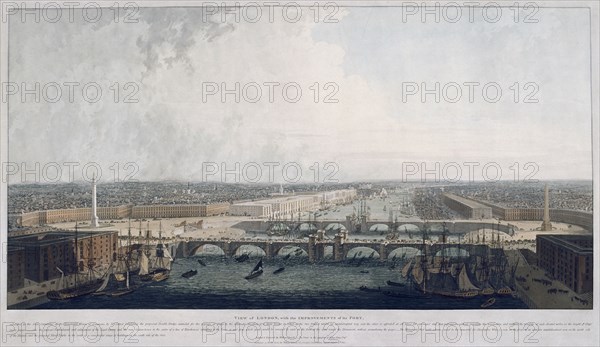 Proposed London Bridge, London, 1802. Artist: William Daniell