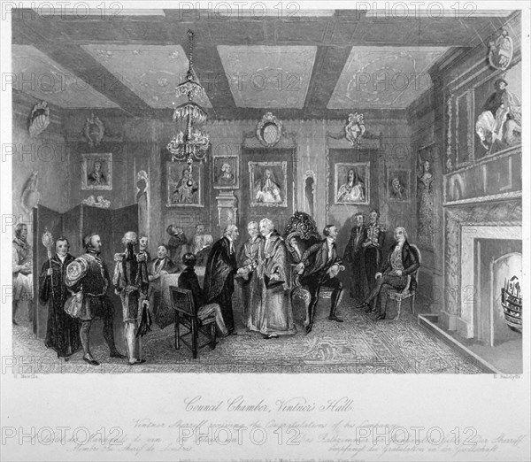 Council chamber of Vintners' Hall, City of London, 1842. Artist: E Radclyffe