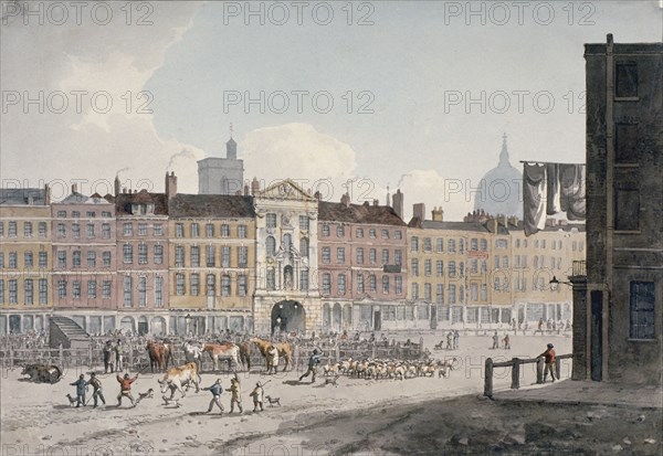 Smithfield Market, City of London, 1810. Artist: George Shepherd