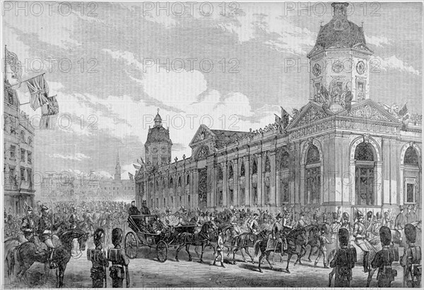 Royal procession passing Smithfield Market, City of London, 6th November 1869. Artist: Anon