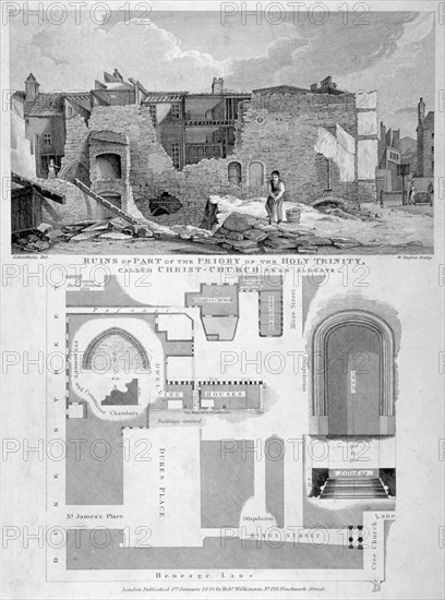 Holy Trinity Priory, City of London, 1826. Artist: William Taylor