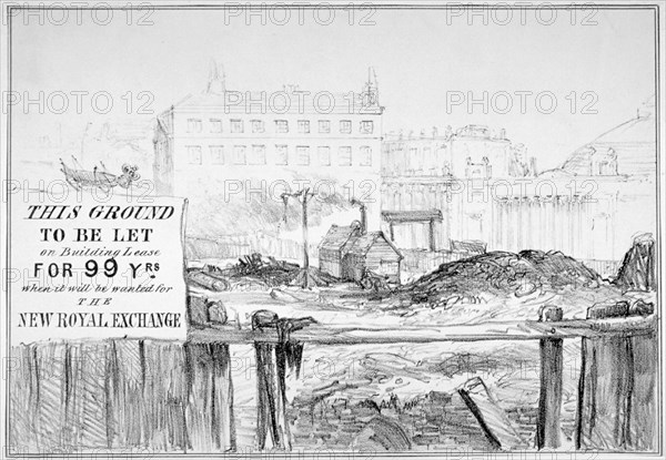 Satire on the delay in rebuilding the Royal Exchange after the fire of 1838, (c1840). Artist: Anon