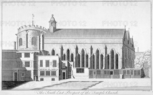 South-east view of Temple Church, City of London, 1737. Artist: Benjamin Cole