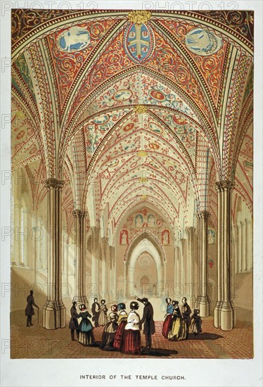 Interior view of Temple Church, City of London, c1860. Artist: Anon