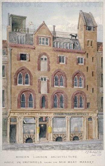 View of a house in West Smithfield facing the meat market, City of London, 1871. Artist: Charles James Richardson