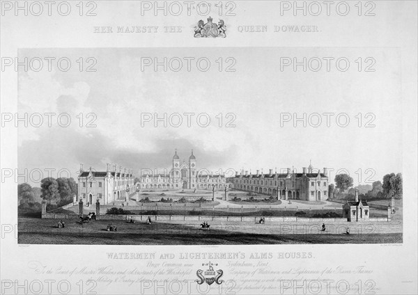 View of the Watermen and Lightermen's Almshouses in Penge, Kent, 1842. Artist: WF Starling