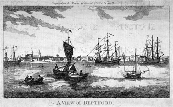 View of Deptford across the River Thames, London, c1790. Artist: Anon