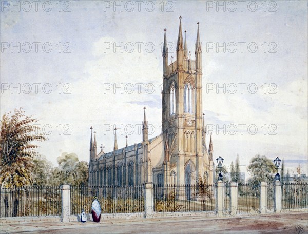 West view of St Luke's Church, Chelsea, London, 1847. Artist: John Chessell Buckler