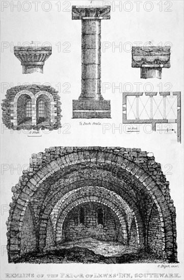 Details of the remains of Prior of Lewes' Inn, Tooley Street, Bermondsey, London, 1830. Artist: Anon