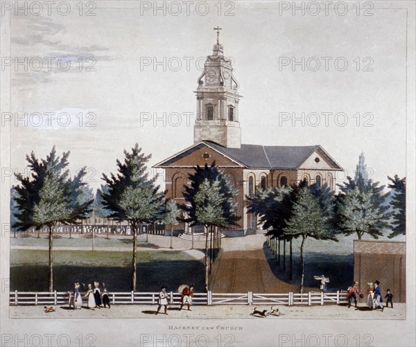 The Church of St John at Hackney, London, 1819. Artist: James Pollard