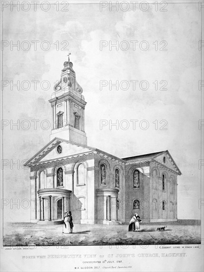 North-west view of the Church of St John at Hackney, London, 1841. Artist: Charles Chabot