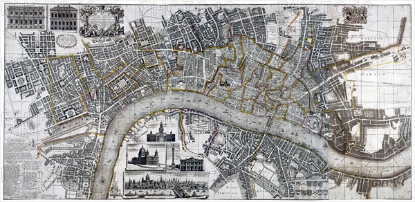 Map of the City of London, City of Westminster, River Thames, Lambeth and Southwark, 1736. Artist: Anon