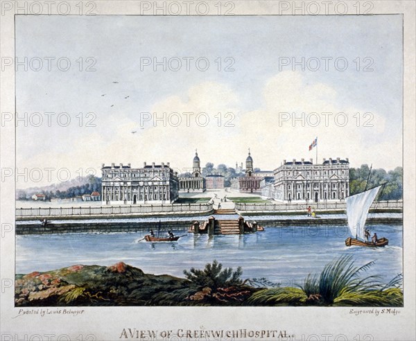 View of Greenwich Hospital from the Isle of Dogs, London, c1800. Artist: S Malgo