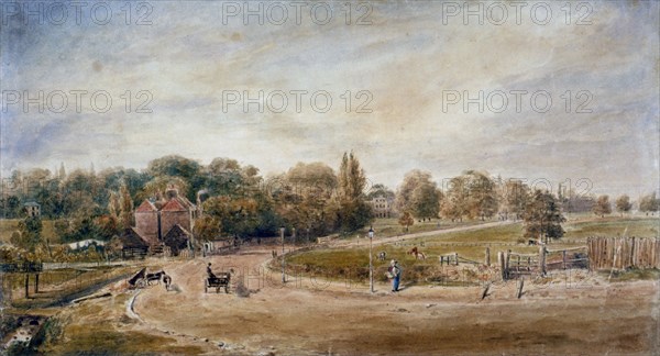 Court Lane and Lordship Lane, Dulwich, London, 1860. Artist: JC Mandy