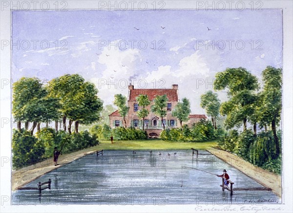 People fishing in Peerless Pool, City Road, Finsbury, London, c1800. Artist: CH Matthews