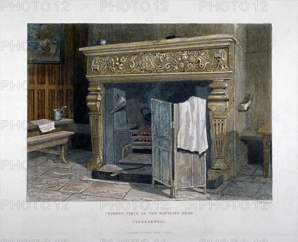 View of a chimney piece in the Baptist's Head Inn, Clerkenwell, London, 1851. Artist: John Wykeham Archer