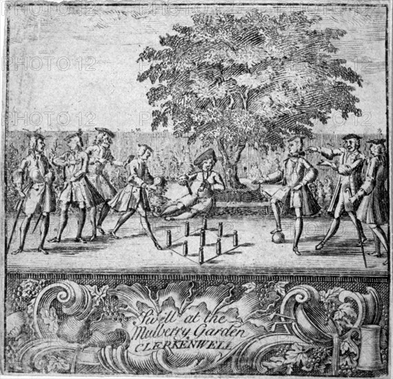 Men playing swill at Mulberry Garden, Clerkenwell, London, c1750. Artist: Anon