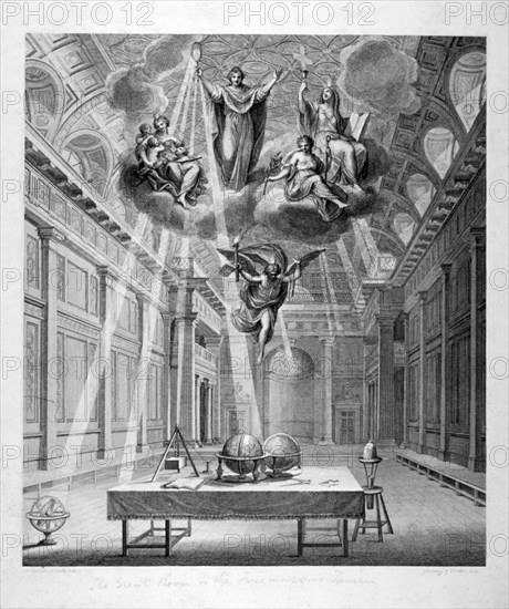 Interior of the Great Room of Freemasons' Tavern, Great Queen Street, Holborn, London, c1800. Artist: Francesco Bartolozzi