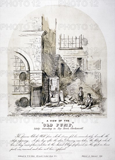 View of Clerks' Well pump in Ray Street, Finsbury, London, c1825. Artist: FC Price