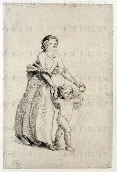 'Cupid leading a Blindfolded Girl', 1912. Artist: Anna Lea Merritt