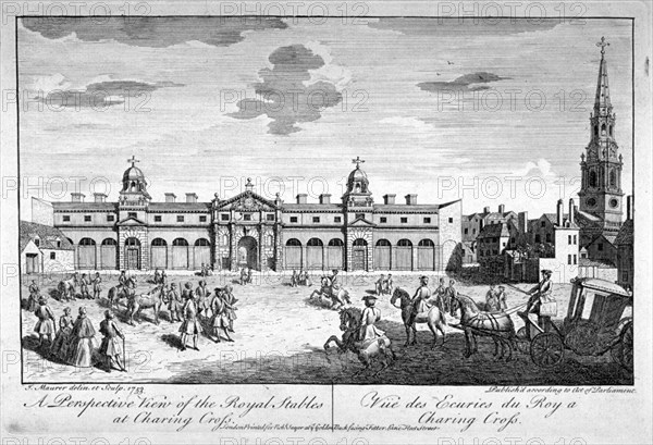 View of the royal stables in the King's Mews, Charing Cross, Westminster, London, 1753. Artist: John Maurer