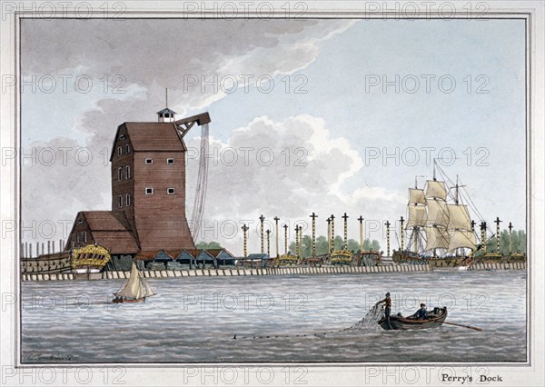 Brunswick Dock, Blackwall, London, 1801. Artist: Charles Tomkins