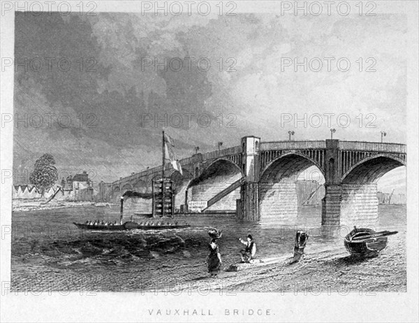 View of Vauxhall Bridge with a steamboat on the Thames, London, c1847. Artist: Anon