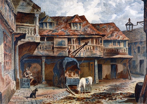 Courtyard of the Tabard Inn, Borough High Street, Southwark, London, 1871. Artist: JS Virtue