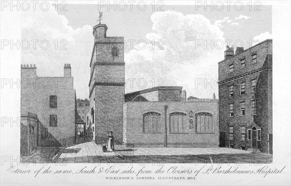 South and east sides of the Church of St Bartholomew-the-Less, City of London, 1834. Artist: Anon