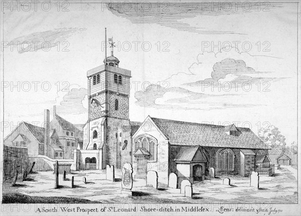 Old St Leonard's Church, Shoreditch, London, 1735. Artist: Bernard Lens