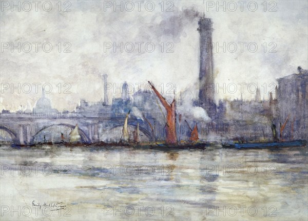 'Waterloo Bridge and St Paul's from the Embankment', c1875-1934. Artist: Emily Murray Paterson