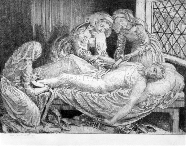 'Three Nurses tending a Wounded Soldier', 1915-1916. Artist: Anna Lea Merritt