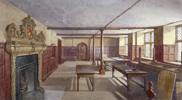 Interior view of the boys' dining room in Charterhouse, London, 1885. Artist: John Crowther