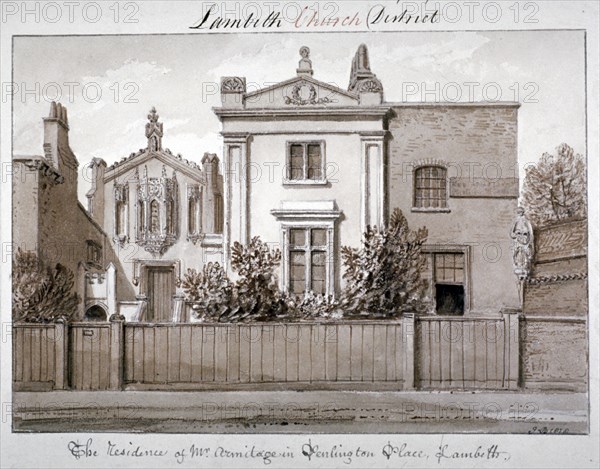 Mr Armitage's residence in Penlington Place, Lambeth, London, 1828. Artist: John Chessell Buckler