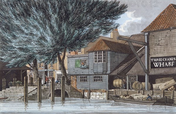 'Three Cranes Wharf', 1801. Artist: Charles Tomkins