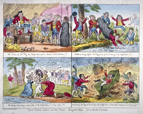 'Four views taken in the parks', 1814. Artist: George Cruikshank