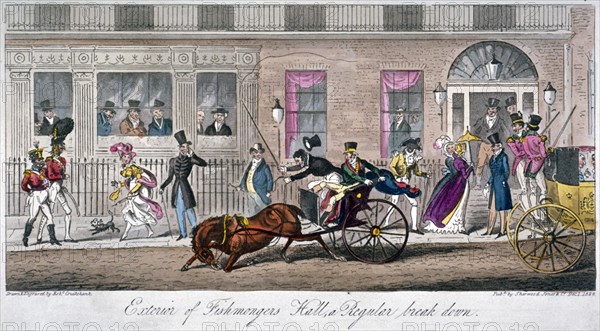 Exterior of Fishmongers Hall, a Regular break down', 1824. Artist: Isaac Robert Cruikshank