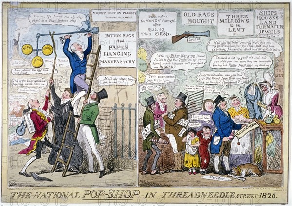 The national pop-shop in Threadneedle Street', 1826. Artist: Isaac Robert Cruikshank