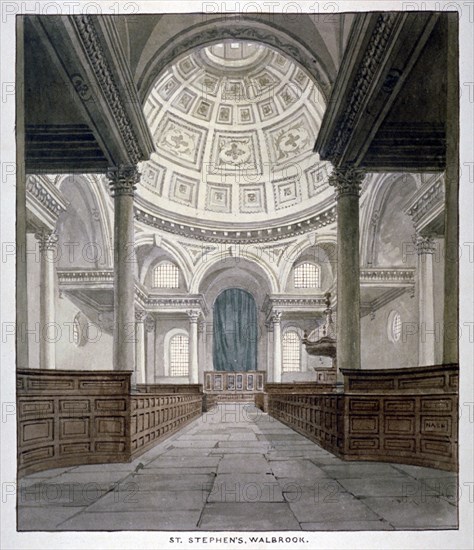 Church of St Stephen Walbrook, City of London, c1840. Artist: Frederick Nash