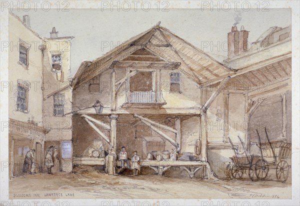 Blossoms Inn, Lawrence Lane, City of London, 1854. Artist: Thomas Colman Dibdin