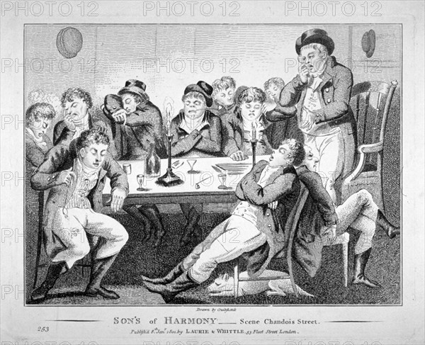 'Son's of harmony - scene Chandois Street', 1801. Artist: Anon