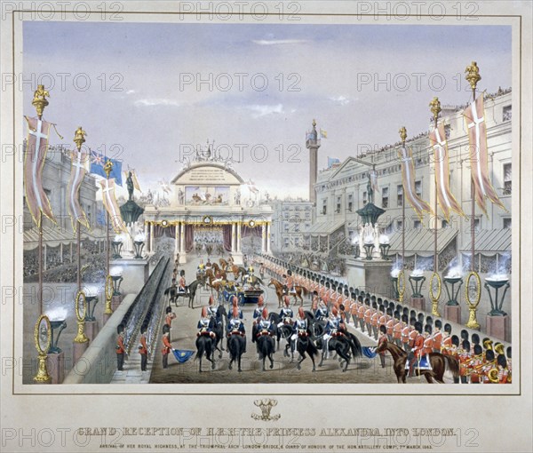 Royal reception on London Bridge, 1863. Artist: Anon