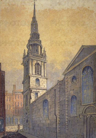 Church of St Mary le Bow from Bow Churchyard, City of London, c1815. Artist: William Pearson