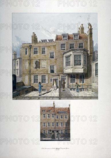 Two views of houses in Bell Yard, Chancery Lane, London, 1818. Artist: Robert Blemmell Schnebbelie