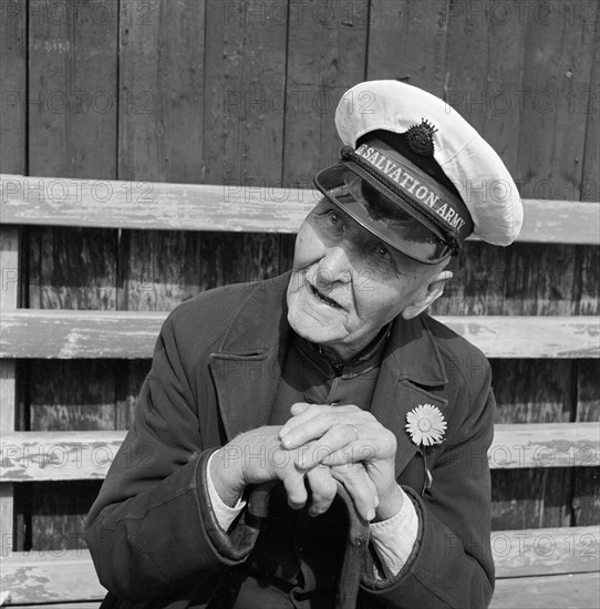 A portrait of an elderly man in Salvation Army uniform, Cornwall, c1946-c1959