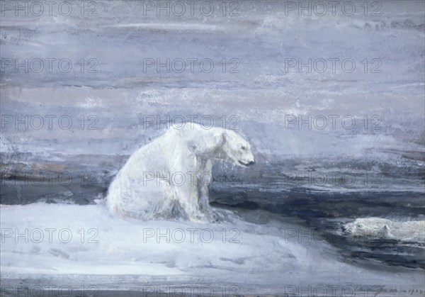 'Polar Bears watching for Seals at an Ice Hole', c1867-1910. Artist: John MacAllan Swan