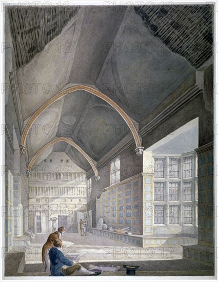 Interior view of the hall, Furnival's Inn, during demolition, City of London, c1819. Artist: Robert Blemmell Schnebbelie