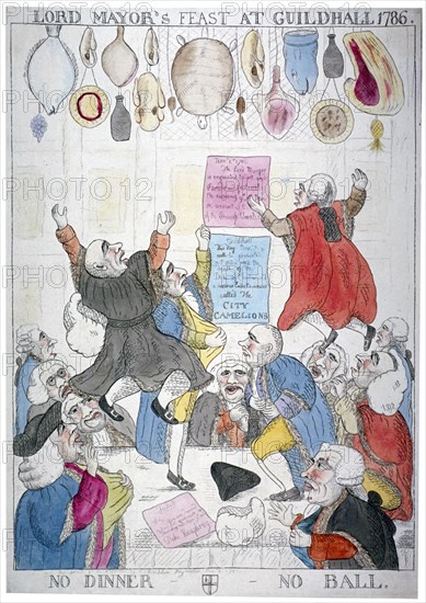 Lord Mayor's feast at Guildhall, 1786, no dinner - no ball', 1786. Artist: Anon